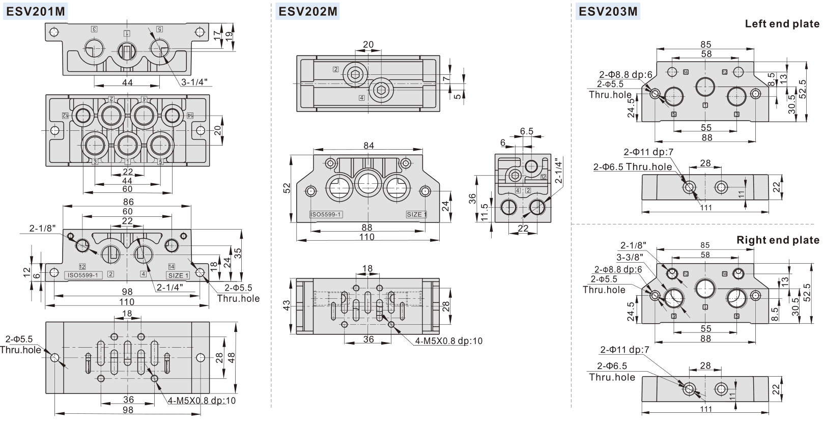 AirTAC ESV base 200 dimensions