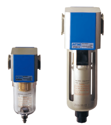 GF200 compact filter left; GF600 large aluminium-bowl filter right