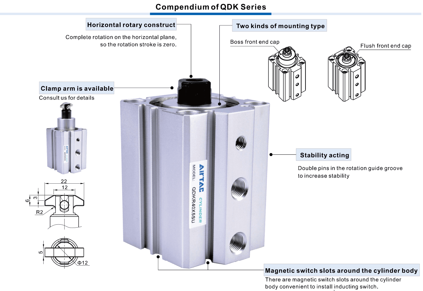 QDK horizontal rotation zero axial rotation travel and arm mounting overview